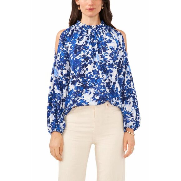 Vince Camuto Tops - 🆑Vince Camuto Long Sleeve Open Shoulder Layard Leaves Halter Blouse Small